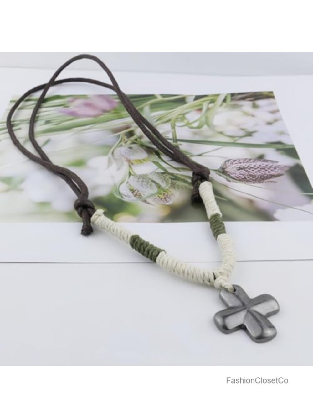 Vintage Style Cross Pendant Necklace Hemp Rope Leather Cord Adjustable - Picture 4 of 4